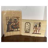 2 SIGNED EGYPTIAN PAPYRUS ART - HAND PAINTED - READY TO FRAME 9X14, 10X13