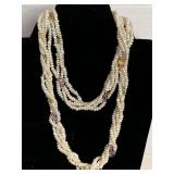 GENUINE SEED PEARL 4 STRAND TWISTED NECKLACE WITH GENUINE AMETHYST, CITRINE, BLUE TOPAZ & PERIDOT STONES 34" LONG - CHECKOUT