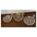3 VINTAGE AMERICAN BRILLIANT CUT GLASS NAPPY DISHES W/ HANDLES