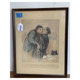 ANTIQUE HONORE DAUMIER FULL COLORED FRAMED LITHOGRAPH 12X15