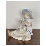 VINTAGE NADAL #2535 PORCELAIN FIGURINE - YOUNG GIRL WITH FLOWER BASKET 6" TALL X 6" DEEP X 6" WIDE