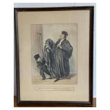 ANTIQUE HONORE DAUMIER FULL COLORED FRAMED LITHOGRAPH 12X15