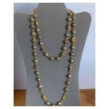 VINTAGE METALLIC FAUX PEARL & GOLD ACCENT LONG NECKLACE 42" LONG - CHECKOUT