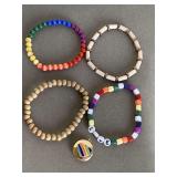 4 STRETCH BEADED BRACELETS & GOLD TONE MULTI COLOR ENAMEL HEART LOCKET - CHECKOUT