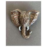 LARGE VINTAGE MJ SILVERTONE ELEPHANT BROOCH W/ ENAMEL - CHECKOUT