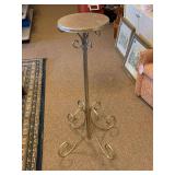 VINTAGE GOLD TONE METAL ADJUSTABLE PLANT STAND 32" TALL X 10" ROUND