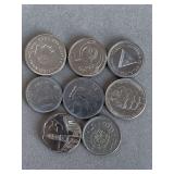 8 FOREIGN COINS (2008 SWEDEN 1 KRONA, 1986 DOMINICAN REPUBLIC 25 CENTAVOS, 1998 CUBA 25 CENTAVOS COIN, 2016 INDIA 2 RUPEE COIN, 2017 INDIA 1 RUPEE COIN, 2007 NICARAGUA 50 CENT CORDOBA, 2006 CZECH REPU
