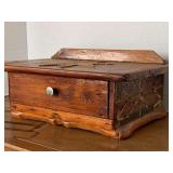 VINTAGE HANDMADE WOODEN JEWELRY BOX WITH STAR ON TOP 12 1/2" LONG X 9 1/2" DEEP X 6" TALL