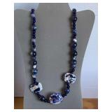 COBALT BLUE MIXED NECKLACE WITH PORCELAIN AND (APPEARS TO BE) LAPIS BEADS 24" LONG - CHECKOUT