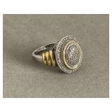 925 STERLING W/ SOME GOLD OVERLAY AND PAVE DIAMONDS SIZE 6 (5.37 GRAMS) - CHECKOUT