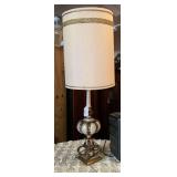 VINTAGE SILVER/GOLD TABLE LAMP (NEEDS REPAIR TO STRAIGHTEN) 38" TALL