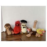 5 TY BEANIE BABIES (TEENIE 1993 QUACKS, 1997 STRETCH, 2001 SMARTER W/ TAG ERROR, 1999 MAC, 1995 HOOT)