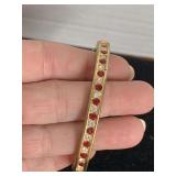 VINTAGE ROMAN GOLD TONE HINGED BRACELET W/ CLEAR & RED CRYSTALS - CHECKOUT