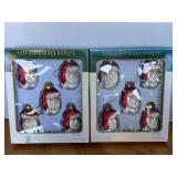 2 BOXES OF 5 VINTAGE GLASS SANTA CLAUS ORNAMENTS