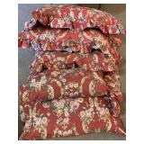 3 PILLOW SHAMS, 2 PILLOW CASES - ALL W/ MATCHING SHAMS & PILLOWS - RED W/ FLORAL