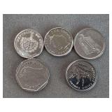 5 FOREIGN COINS (2022 EAST CARIBBEAN STATES 10 CENT COIN, 2009 MALAYSIA 10 SEN COIN, 2005 CHINA 1 YEN COIN, 1998 VENEZUELA 20 BOLÍVARES COIN, 2000 CUBA 5 CENTAVOS COIN) - CHECKOUT