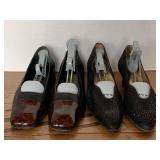 USED CHARNA De ROSANA BLACK LOW PUMPS 8 NARROW & SIZE 7 1/2 USED BANDOLINO BLACK PUMPS W/ TORTOISE TOP - BLOTH WITH SHOE STRETCHERS
