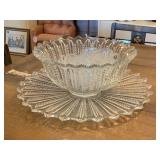 VINTAGE DUNCAN MILLER "MARDI GRAS" OVERSIZED PUNCH BOWL, 11 CUPS & LARGE UNDERPLATE (BOWL 15" ROUND X 6 1/2" TALL, UNDERPLATE 21" ROUND)