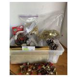CONTAINER FULL OF CHRISTMAS GARLAND, ORNAMENTS & MORE (CONTAINER INCLUDED)
