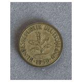 1950 RARE GERMAN 10 PFENNIG COIN - CHECKOUT