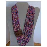BOHO 32 STRAND HANDCRAFTED COLORFUL BEADED NECKLACE WITH WOOD CLASP 20" LONG - CHECKOUT