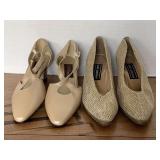 USED STUART WEITZMAN GOLD MESH HEELS SIZE 7 1/2 & USED SESTO MEUCCI GOLD PUMPS SIZE 7 1/2 NARROW