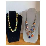 NICE NAPIER GOLD TONE NECKLACE W/ FACETED FAUX STONES 18" LONG & TRIPLE STRAND SILVER TONE CHAIN NECKLACE W/ SHELL & MIXED FAUX BEADS 25" LONG - CHECKOUT