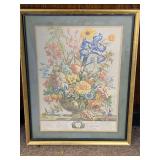 ANTIQUE "JUNE FLOWERS" ART BY H. FLETCHER HAND COLORED ENGRAVING FRAMED/MATTED 15X19