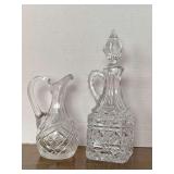 VINTAGE LEAD CRYSTAL TALL CRUET W/ STOPPER 9" TALL & SMALL LEAD GLASS CRUET 6" TALL