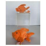 1994 TY BEANIE BABY "GOLDIE" W/ TAG ERROR & 1996 MCDONALD TEENIE "GOLDIE" IN DISPLAY CASE