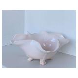 VINTAGE PINK MILK GLASS CROWN TUSCAN CAMBRIDGE LARGE FOOTED BOWL 12 1/2" WIDE X 5 1/2" TALL
