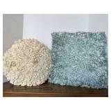 18X18 TURQUOISE REVERSIBLE SATIN THROW PILLOW & ROUND CREAM 14" THROW PILLOW