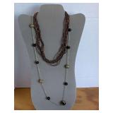 6 STRAND COPPER GLASS BEAD CHOKER 16" LONG & LONG GOLD TONE CHAIN NECKLACE W/ BLACK/GOLD BEADS 36" LONG - CHECKOUT
