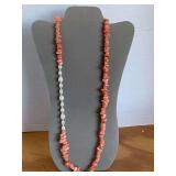 BEAUTIFUL FRESHWATER PEARL & PEACH COLORED CORAL NECKLACE 30" LONG - CHECKOUT