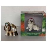 SANDICAST SHIH TZU DOG ORNAMENT IN BOX & OLD WORLD CHRISTMAS GLASS SHIH TZU ORNAMENT