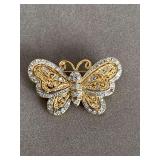 VINTAGE GOLD TONE RHINESTONE BUTTERFLY BROOCH - CHECKOUT
