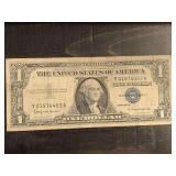 1957B $1 BLUE SEAL SILVER CERTIFICATE NOTE - SERIAL NO Y01974483A