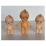 3 VINTAGE KEWPIE DOLLS - 2 RUBBER 4" TALL & 1 VINYL 5" TALL
