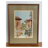 VINTAGE ORIGINAL WATERCOLOR OF SPANISH PALACE & GARDENS SIGNED BY ARTIST 12 7/8" X 17"