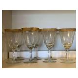 8 ANTIQUE TIFFIN "MINTON" OPTIC GOLD WITH WIDE 22KT GOLD RIM WINE GLASSES
