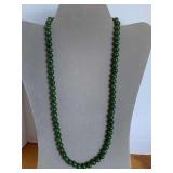 DARK GREEN (APPEARS TO BE JADE OR NEPHRITE) BEADED NECKLACE 23" LONG - CHECKOUT