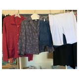 LADIES CLOTHING LOT - 2 PAIR LADIES SHORTS, 1 JACKET, 1 SWEATER - ALL SIZE 16