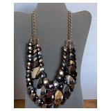 STATEMENT NECKLACE - METALLIC COLORED BEADED NECKLACE 18" LONG - CHECKOUT