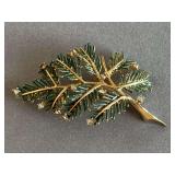 LARGE VINTAGE GOLD TONE TREE BRANCH BROOCH W/ ENAMEL & RHINESTONES - CHECKOUT