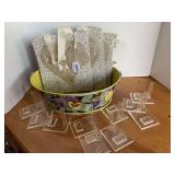 DECORATIVE METAL OVAL BUCKET W/ 6 NEW WEDDING GIFT BAGS, PLACECARD HOLDERS & MORE