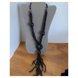 BLACK MULTI BEADED LONG TASSEL STATEMENT NECKLACE 24" LONG - CHECKOUT