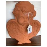 LARGE TERRACOTTA CHERUB WALL HANGING 14" LONG X 11" WIDE
