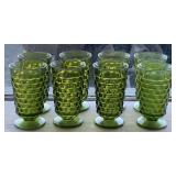 VINTAGE INDIANA GLASS "WHITE HALL CUBIST" OLIVE GREEN - 8 WATER GLASSES
