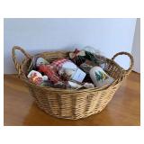 BASKET OF MISC CHRISTMAS ORNAMENTS (BASKET INCLUDED)
