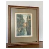 VINTAGE LITHOGRAPH/ETCHING OF CANAL IN VENICE SIGNED BY ARTIST 12 3/4" X 15 3/4"